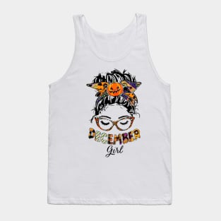 December Girl Halloween Face Wink Eyes Pumpkin Tank Top